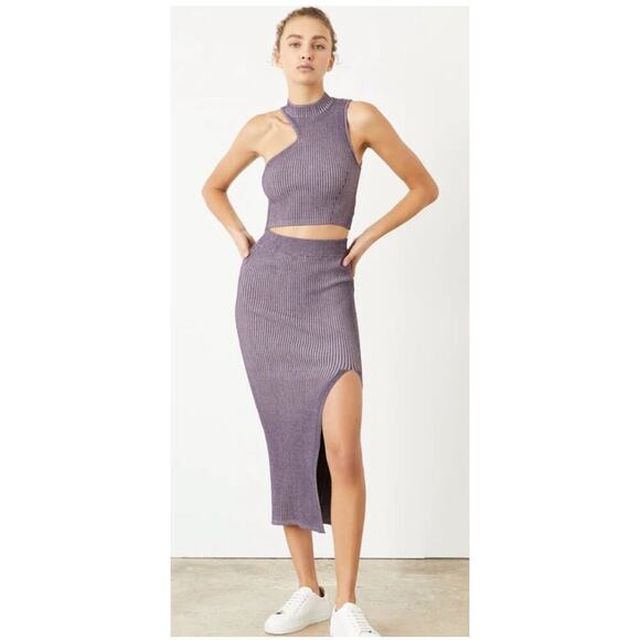 Le Ore Rimini Skirt Size S Purple Rib Knit Slit High Waist $189 retail - Picture 1 of 13
